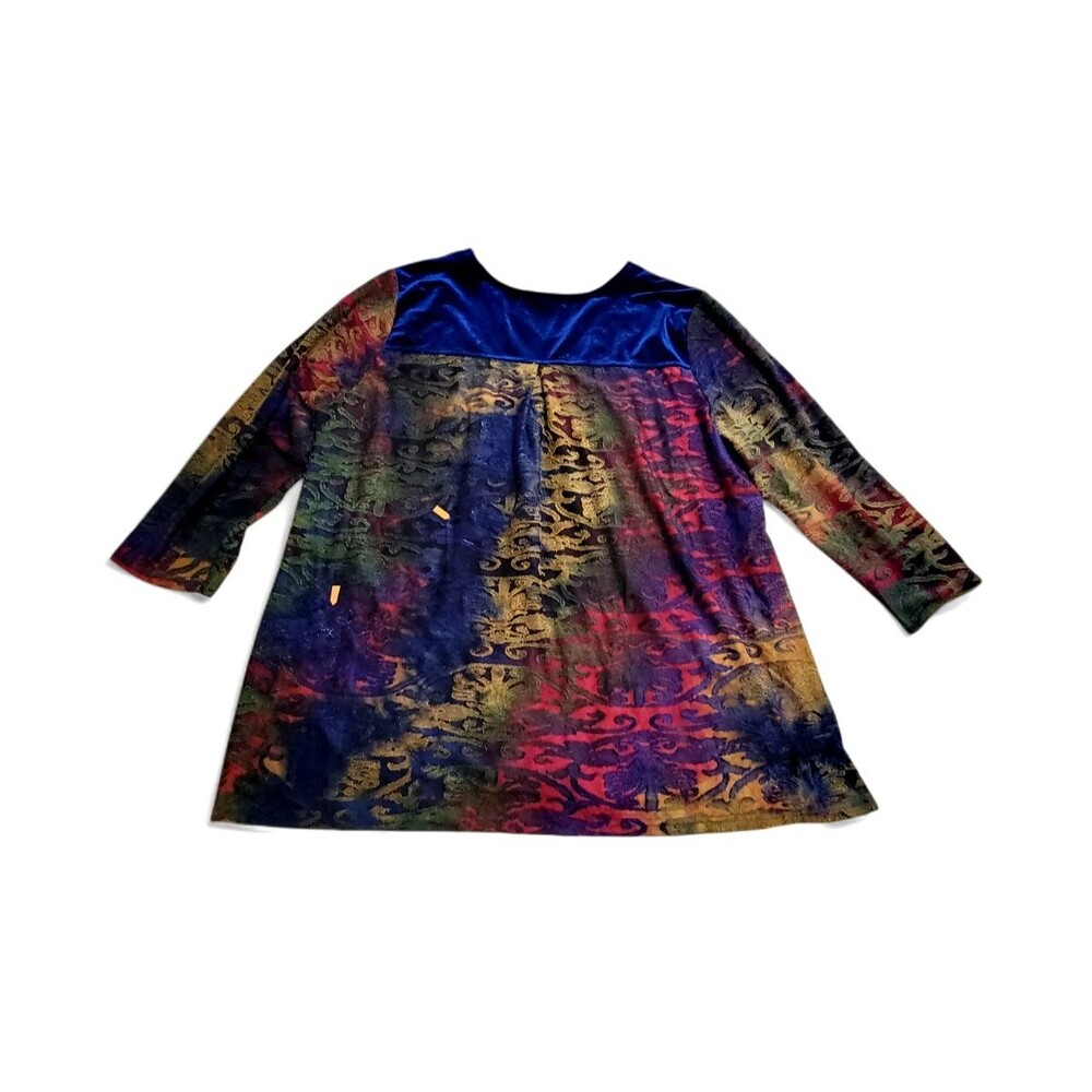 Calessa Women Top Size 1X Multicolor Velvet Embroidery Damask - Picture 8 of 10